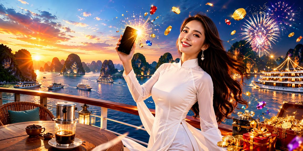 Phụ nữ mặc áo dài trải nghiệm casino di động trên vịnh Hạ Long