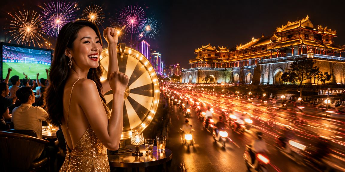 Không khí chương trình bốc thăm may mắn ánh đèn neon tại Huế